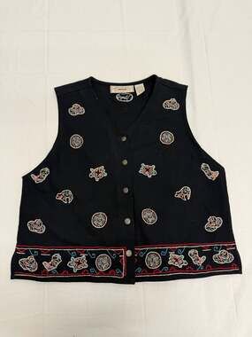 Vintage Rhythm Blue Embroidered Western Motif Vest Size L